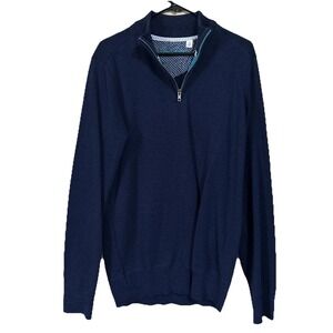 Robert Graham Sweater Men's L Blue Cotton Classic Fit 1/4 Zip Pullover Mock Neck